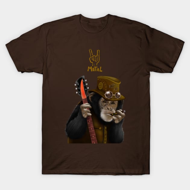 Rocker guitarist hippie ape T-Shirt by Dezigner007